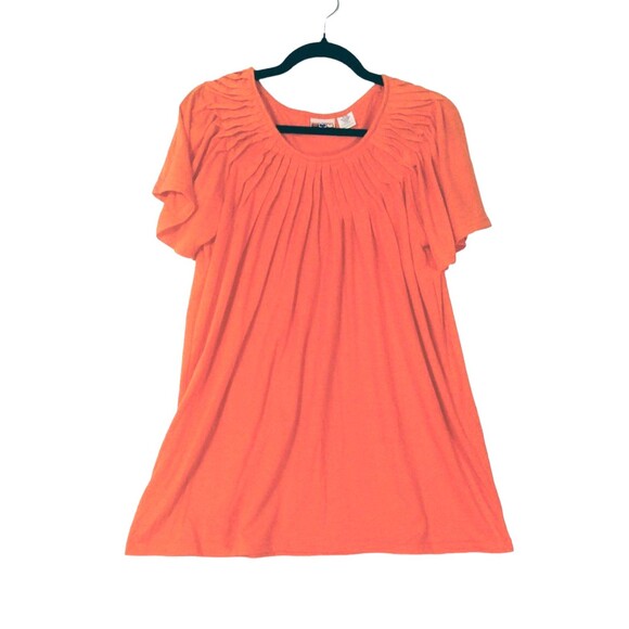 Women's Top Size L Round Neck Short Bell Sleeve Baby Doll Baggy Pink Peach - Picture 1 of 6